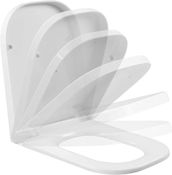 Square Toilet Seat Soft Close Toilet Seat Mute Seat Cover Quick Release Loo Seat Easy Cleaning Easy Installation with Top Fixing & Adjustable Hinges Standard Toilet Seat Plastic AAN® - Image 3