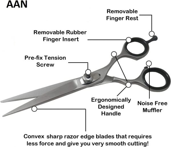 Hairdressing Scissor Professional Hairdressers Barber Hair Cutting Scissor Stainless Steel Haircut Scissor Sharp Adjustable for Salon Barbers, Men, Women, Children and Adults (17 cm, Black) - Image 2