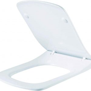 Soft Close Square Toilet Seat One Button Quick Release for Easy Cleaning Easy Installation with Top Fixing & Adjustable Hinges, Standard Size Loo Seat Heavy Duty WC Premium UF Material