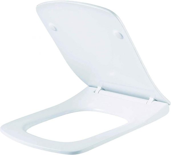 Soft Close Square Toilet Seat One Button Quick Release for Easy Cleaning Easy Installation with Top Fixing & Adjustable Hinges, Standard Size Loo Seat Heavy Duty WC Premium UF Material