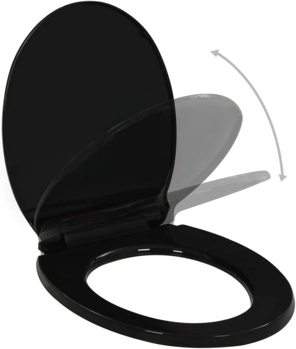Soft Close Black Toilet Seat Standard Loo Seat with Top & Bottom Fixing Quick Release and Adjustable Hinges O Shape Lid Cover PP - Image 5