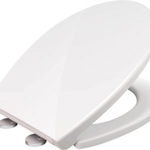 Toilet Seat Cover White UF (Urea-Formaldehyde) Durable Heavy Duty Loo Seat Slow-Close Quick-Release for Easy Cleaning Easy Top & Bottom Fittings Size:460mmX370mm by AAN®