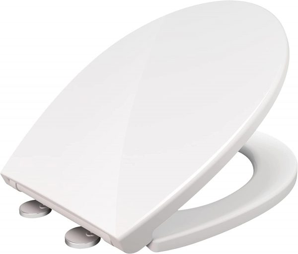 Toilet Seat Cover White UF (Urea-Formaldehyde) Durable Heavy Duty Loo Seat Slow-Close Quick-Release for Easy Cleaning Easy Top & Bottom Fittings Size:460mmX370mm by AAN®