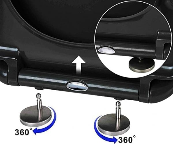 Soft Close Black Toilet Seat Standard Loo Seat with Top & Bottom Fixing Quick Release and Adjustable Hinges O Shape Lid Cover PP - Image 4