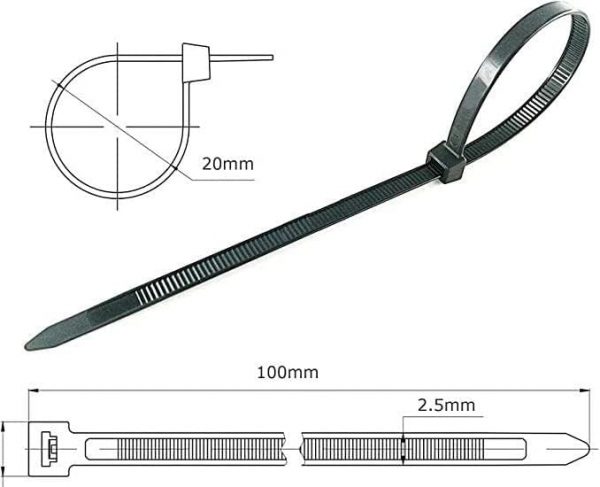Black Cable Ties, 100mm x 2.5mm, Pack of 100, 4" Premium Nylon Zip Ties Multi-Purpose Plastic Tie Wraps Secure Self-Locking Mechanism for Home, Garden, Office and DIY by AAN - Image 9