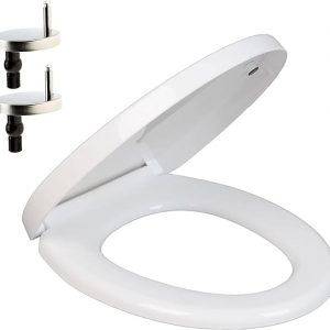 Soft Close Toilet Seat, Standard Loo Seat White with Top & Bottom Fixing Quick Release and Adjustable Hinges, O Shape Lid Cover Premium UF Material
