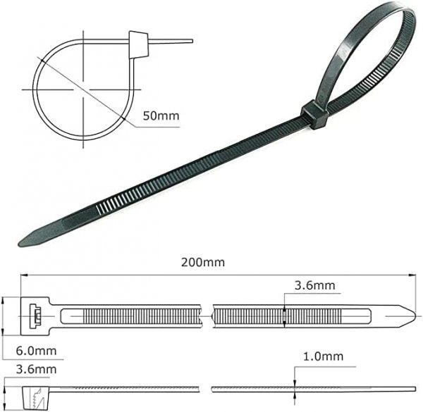 Black Cable Ties, 200mm x 3.6mm, Pack of 100, 8" Premium Nylon Zip Ties Multi-Purpose Plastic Tie Wraps Secure Self-Locking Mechanism for Home, Garden, Office and DIY by AAN - Image 7