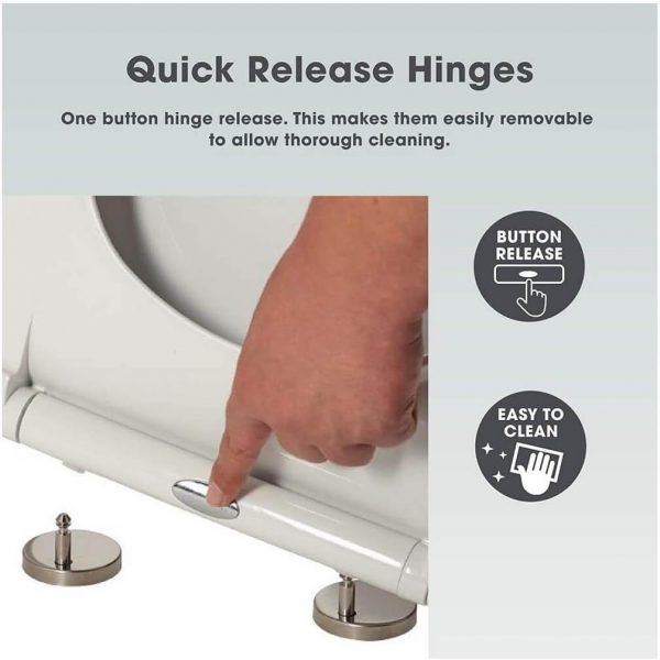 Soft Close Square Toilet Seat One Button Quick Release for Easy Cleaning Easy Installation with Top Fixing & Adjustable Hinges, Standard Size Loo Seat Heavy Duty WC Premium UF Material - Image 9