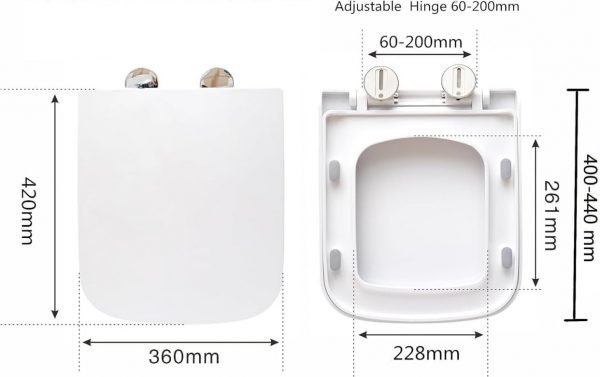 Square Toilet Seat Soft Close Toilet Seat Mute Seat Cover Quick Release Loo Seat Easy Cleaning Easy Installation with Top Fixing & Adjustable Hinges Standard Toilet Seat Plastic AAN® - Image 6