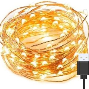 AAN USB Powered Fairy LED Lights Indoor Decorative String Lights Waterproof Copper Wire Firefly Lights for Jars, Christmas Tree Decoration, Birthday Party and More Warm White (5M/16Ft. 50 LEDs) [Energy Class A]