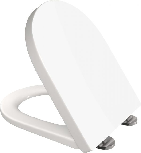 Toilet Seat Cover White Loo Seat Anti Bacterial D-Shape Mute Toilet Seat Premium UF (Urea-Formaldehyde) Durable & Heavy Duty Slow-Close Easy Cleaning Top Fixing by AAN®