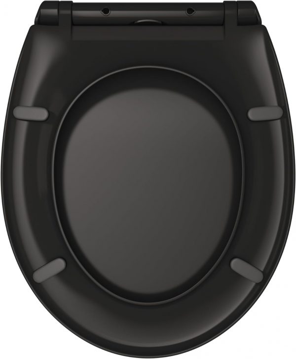 Soft Close Black Toilet Seat Standard Loo Seat with Top & Bottom Fixing Quick Release and Adjustable Hinges O Shape Lid Cover PP - Image 2