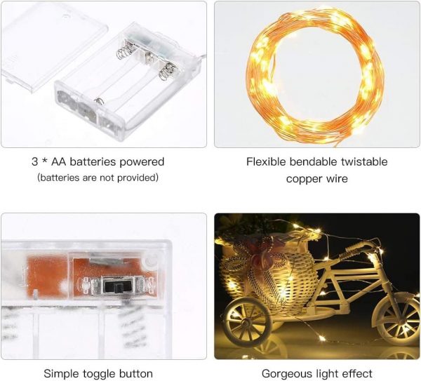 AAN LED Fairy Lights Battery Operated 8 Modes 100 LEDs 10M/32Ft. String Lights Copper Wire Waterproof for Jars, Christmas Tree, Outdoor/Indoor Decor, Wedding Party Bedroom Decor, Warm White - Image 4