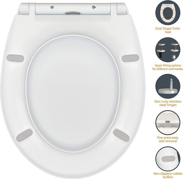 Soft Close Toilet Seat, Oval Toilet Seat, Quick-Release for Easy Cleaning, Standard Size Toilet Seat, Durable Toilet Seat, Comes with Dual Fitting (USE Top Or Bottom Fitting), by AAN® - Image 2