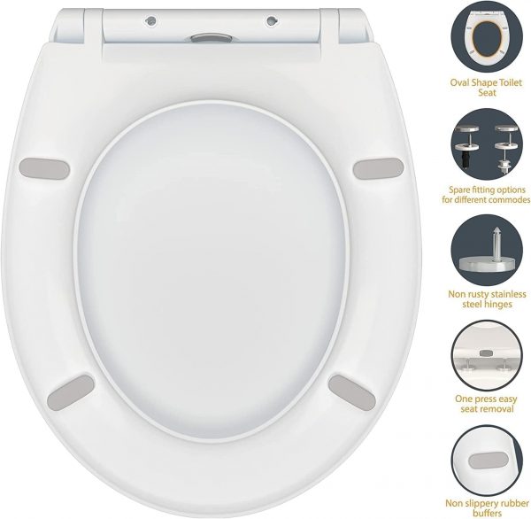 Toilet Seat Cover White Seat Soft Close Quick-Release for Easy Cleaning Plastic Material Durable Toilet Seat Easy Dual Fixing Top & Bottom Fix by AAN® - Image 6