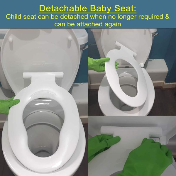 AAN® Family Toilet Seat with Removable Child Seat Slow-Close Quick-Release PP Material Easy Top and Bottom Fixing Size460mmX370mm - Image 5