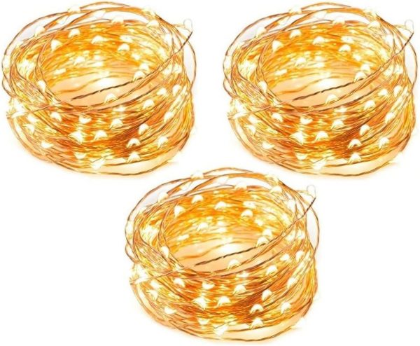 Pack of 3 USB Powered Fairy LED Lights 5M/16 Ft. 50 LEDs, USB Plug in Waterproof Copper Wire String Lights Firefly Lights for Jars, Christmas Tree Decoration, Birthday Party (Warm White) (5M/16 Ft.)