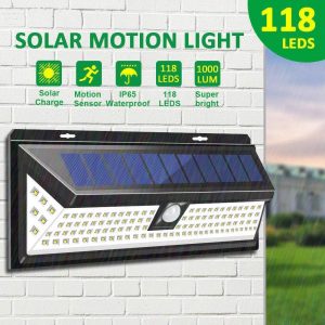 AAN Solar Light Outdoor Motion Sensor Security Light 118 LED 270° Wide Angle Super Bright IP65 Waterproof Durable High Efficiency All Weather Wall Garage Patio Fence Garden Shed [Energy Class A+++]