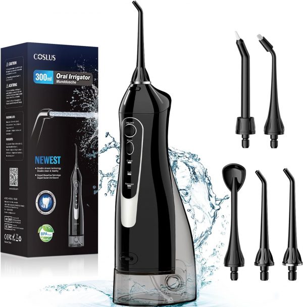 COSLUS Water Dental Flosser Teeth Pick Portable Cordless Oral Irrigator 300ML Rechargeable Travel Irrigation Cleaner IPX7 Waterproof Electric Waterflosser Flossing Machine for Teeth Cleaning F5020E - Image 3