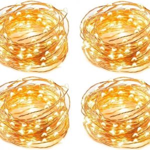 Pack of 4 USB Powered Fairy LED Lights 5M/16 Ft. 50 LEDs, USB Plug in Waterproof Copper Wire String Lights Firefly Lights for Jars, Christmas Tree Decoration, Birthday Party (Warm White) (5M/16 Ft.)