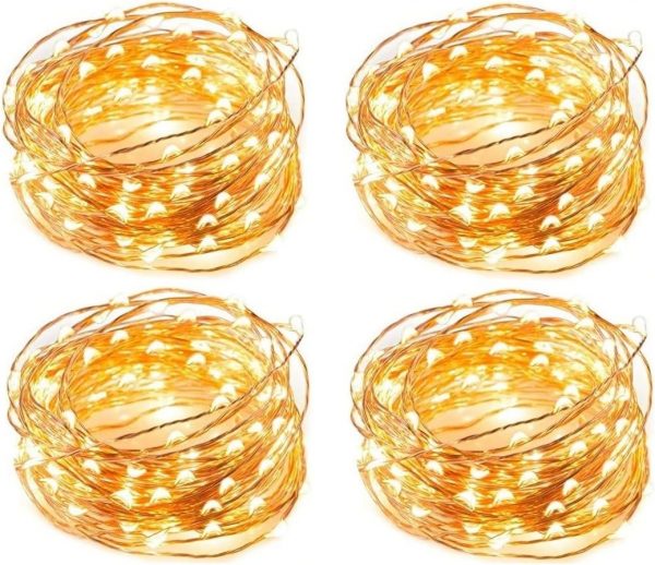 Pack of 4 USB Powered Fairy LED Lights 5M/16 Ft. 50 LEDs, USB Plug in Waterproof Copper Wire String Lights Firefly Lights for Jars, Christmas Tree Decoration, Birthday Party (Warm White) (5M/16 Ft.)
