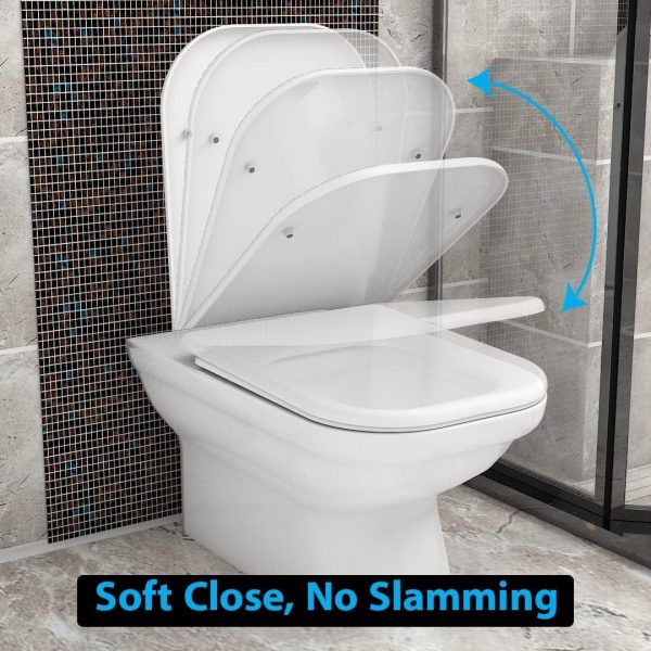 Square Toilet Seat with Soft Close and Quick Release Functions Mute Seat Cover Premium UF Material by AAN® White - Image 6