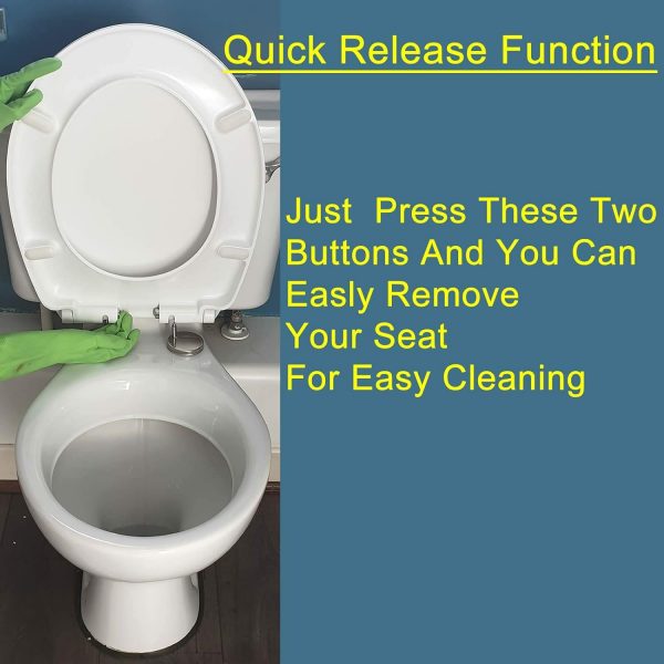 Toilet Seat Cover White UF (Urea-Formaldehyde) Durable Heavy Duty Loo Seat Slow-Close Quick-Release for Easy Cleaning Easy Top & Bottom Fittings Size:460mmX370mm by AAN® - Image 5