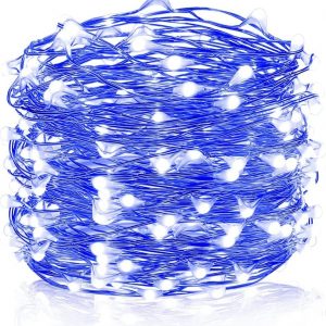 AAN LED Fairy Lights Battery Operated 8 Modes 100 LEDs 10M/32Ft. String Lights Copper Wire Waterproof for Jars, Christmas Tree, Birthday Party, Outdoor/Indoor Decor, Wedding Party Bedroom Decor, Blue