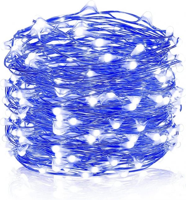 AAN LED Fairy Lights Battery Operated 8 Modes 100 LEDs 10M/32Ft. String Lights Copper Wire Waterproof for Jars, Christmas Tree, Birthday Party, Outdoor/Indoor Decor, Wedding Party Bedroom Decor, Blue